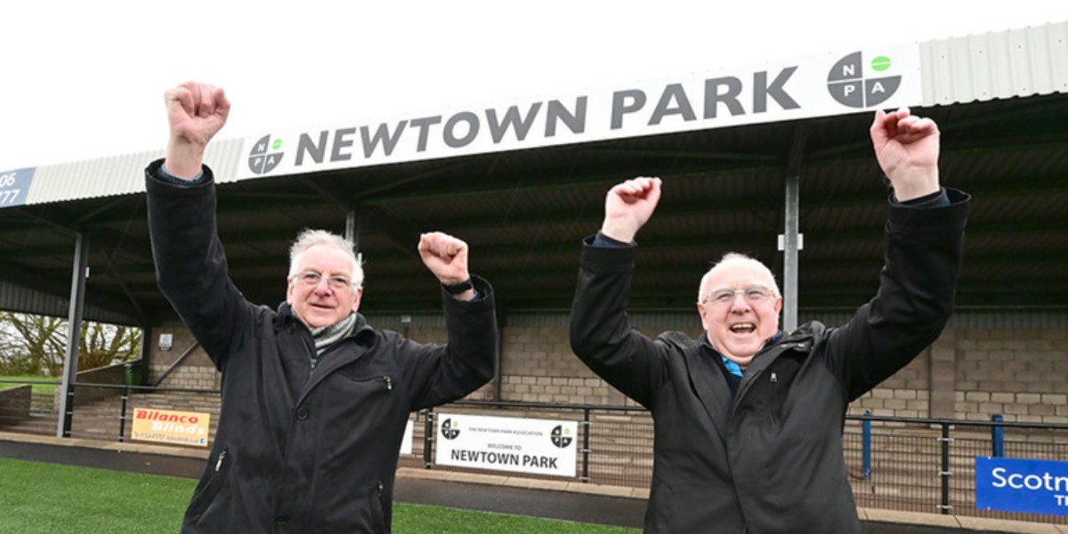 Pictured: (left to right) Robert Snedden and George Sansom, trustees of Newtown Park Association, show their delight upon hearing the news of the charity’s successful bid.