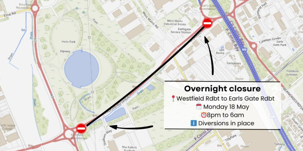 📷 Map highlighting the stretch of A904 that will be affected by the closure. 