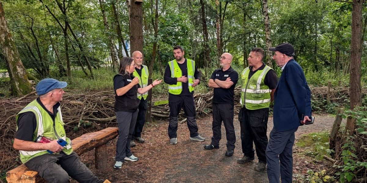📷The Helix Park Grounds Maintenance team use natural recycled materials from the Helix Park to create benches and paths 