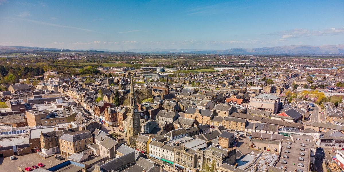 📷 Falkirk town centre. (Image courtesy of Scotdrone).