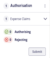 Authorisation window box which shows any requests awaiting authorisation