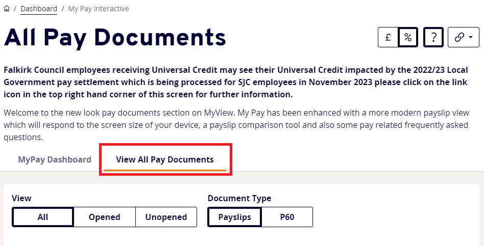 View All Pay Documentssection of MyView