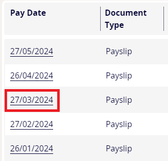 Open the payslip section of MyView