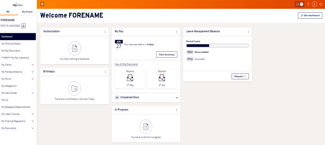 Your dashboard – Home screen navigation